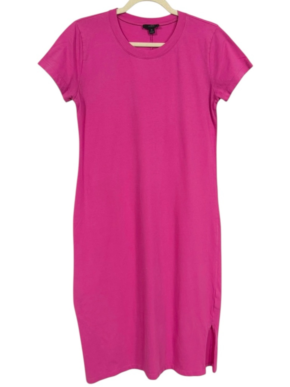 J Crew Pink Cotton Midi T Shirt Dress Crewneck Short Sleeve Side Slit M - Picture 2 of 11